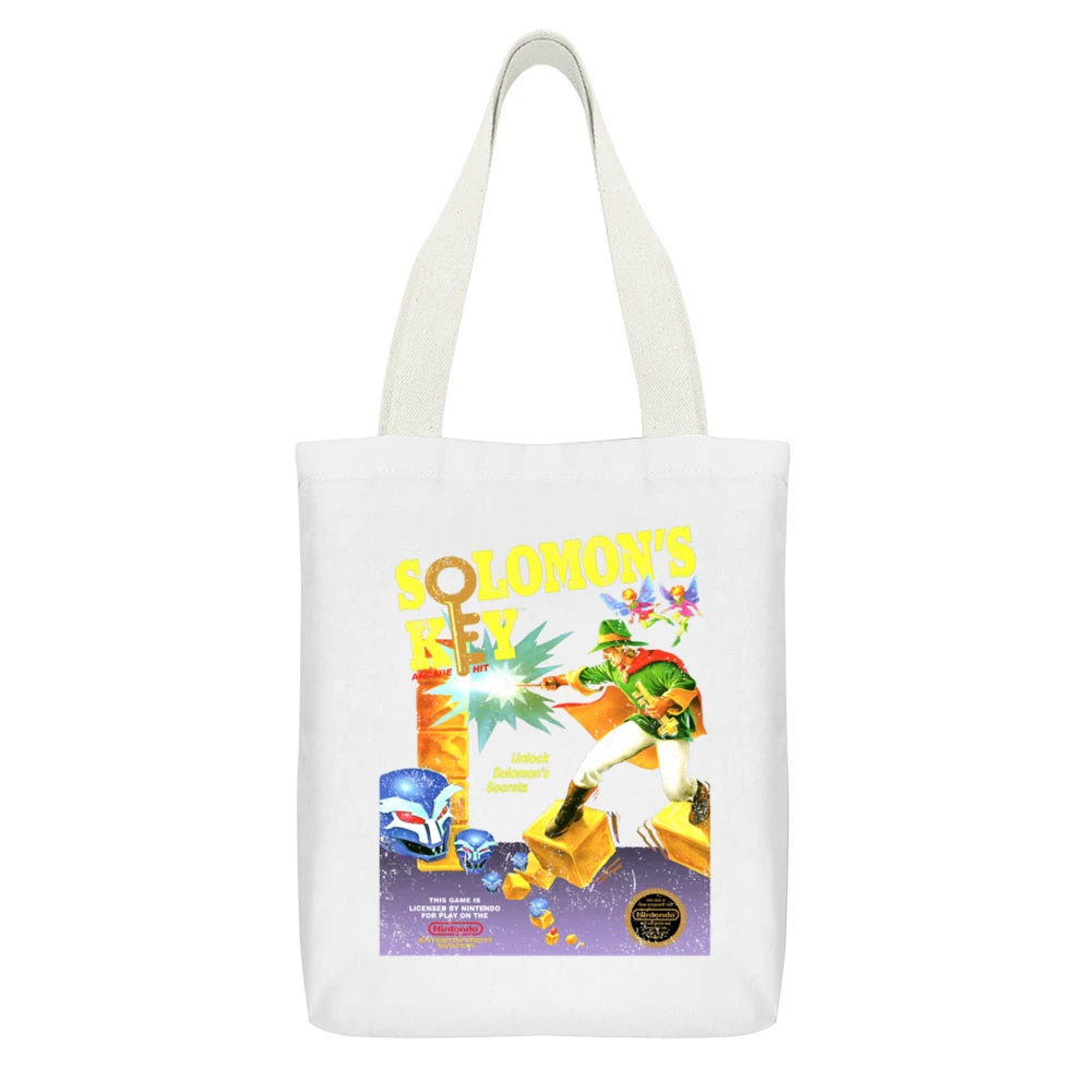 Solomon's Key Nes Nintendo Old School Retro Video Game Fan Distressed White Canvas Tote Shopping Bag With Interior Pocket