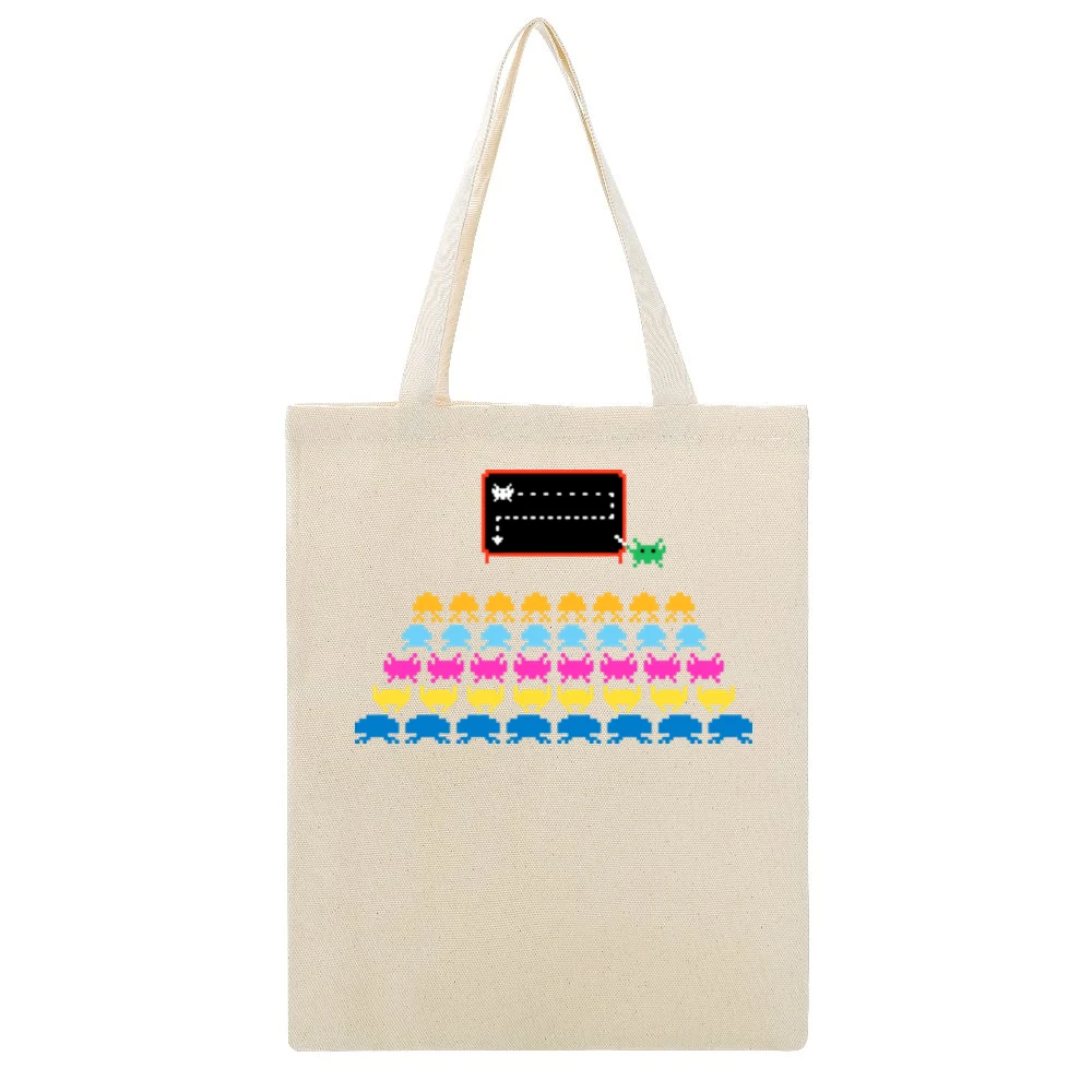 Space Invaders Atari Beige Canvas Tote Shopping Bag