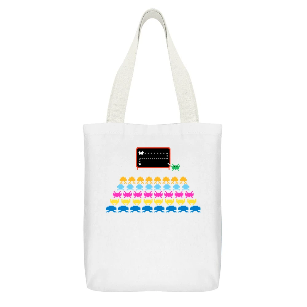Space Invaders Atari White Canvas Tote Shopping Bag With Interior Pocket