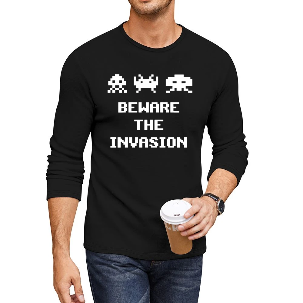 Space Invaders Beware The Invasion Men CrewNeck Long Sleeve T-Shirt
