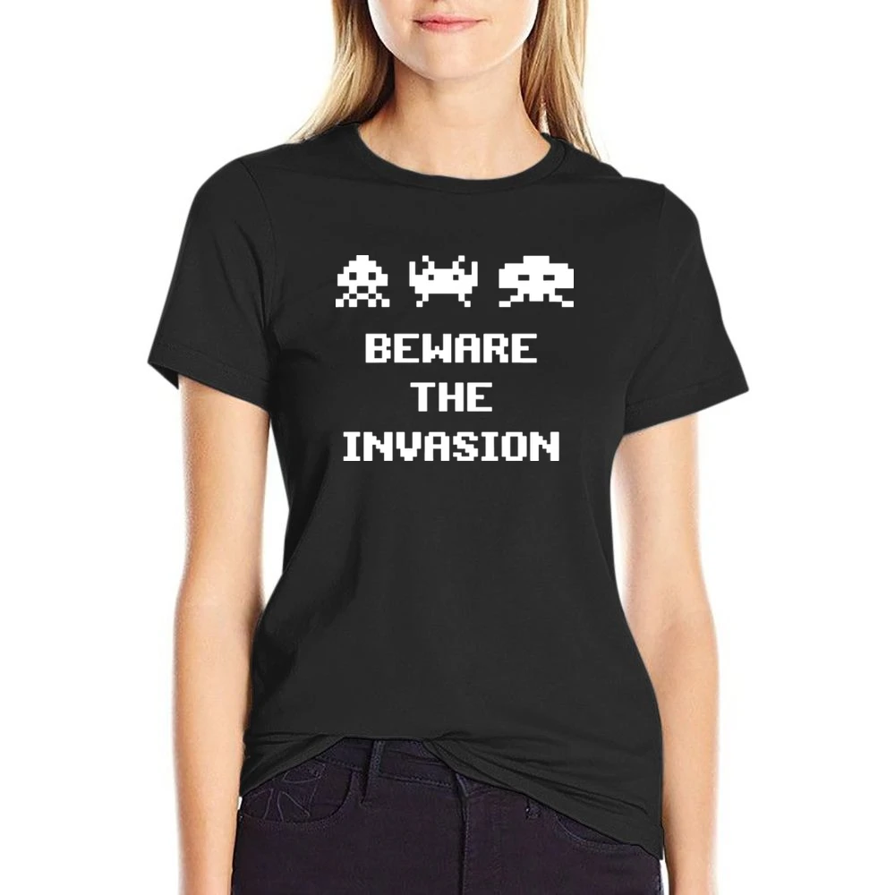 Space Invaders Beware The Invasion US Size Women Ladies T-shirt