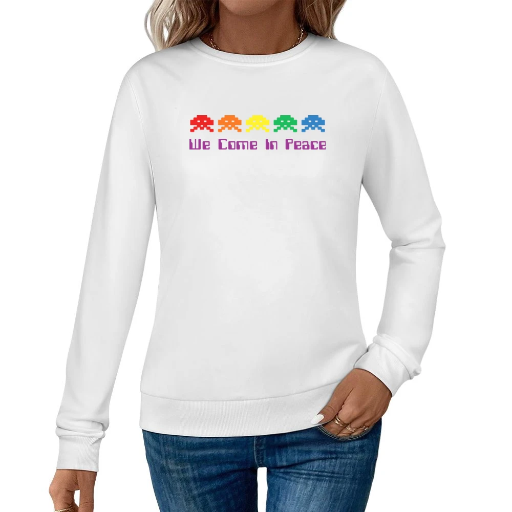 Space Invaders Come In Peace Women Pullover Sweatshirt