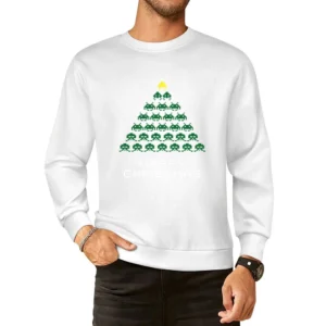 Space Invaders Merry Christmas Funny Retro Video Game Fan Holiday Red European Size Pullover Sweater