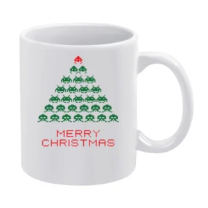 Space Invaders Merry Christmas Funny Retro Video Game Fan Holiday T Sh White Mug