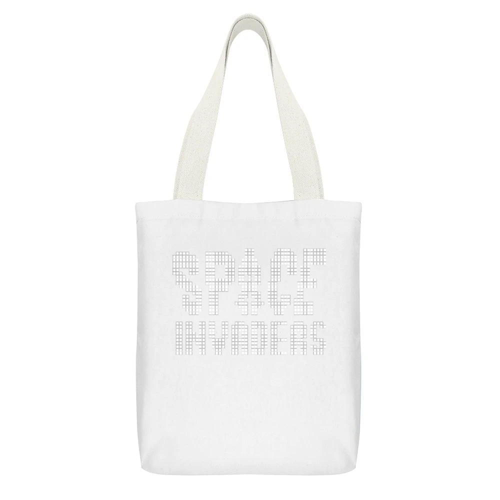 Space Invaders arcade video game Tomohiro Nishikado White Canvas Tote Shopping Bag With Interior Pocket