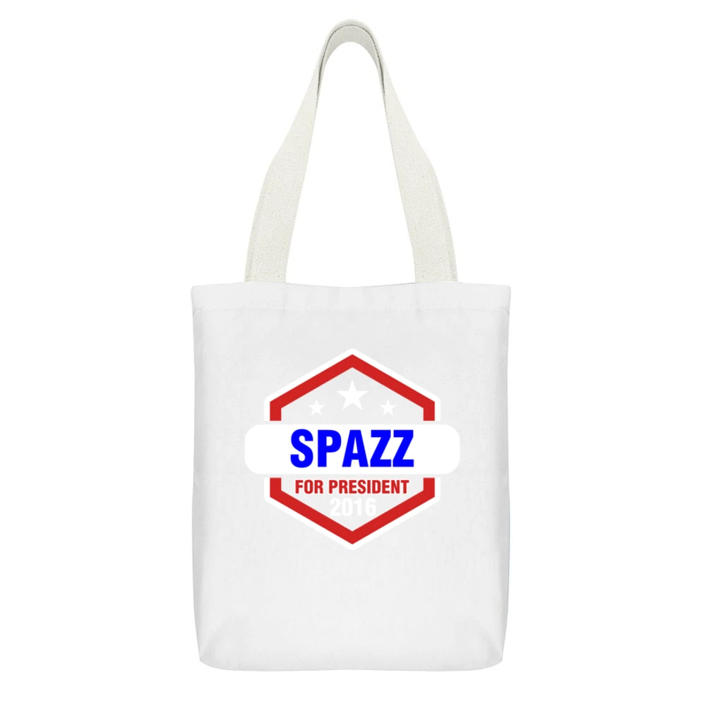 Spazz For President 2016 The League TV Show White Canvas Tote Shopping Bag With Interior Pocket