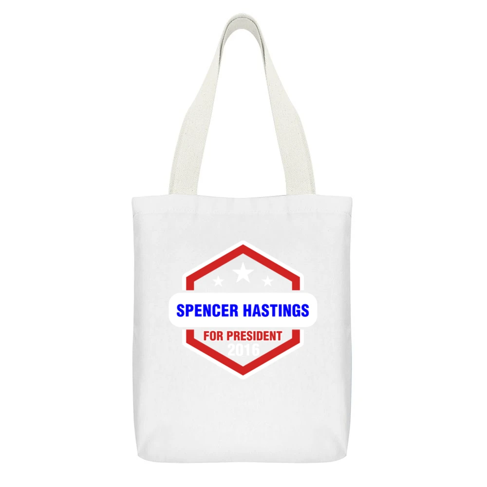 Spencer Hastings For President 2016 Pretty Little Liars TV Show T Shir White Canvas Tote Shopping Bag With Interior Pocket