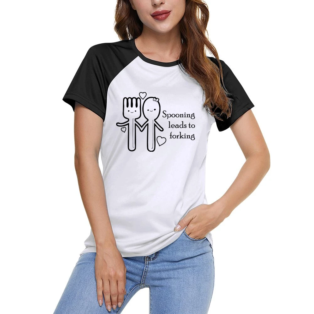 Spooning lead to forking funny spoon and fork Women Ladies Short Sleeve T-Shirt