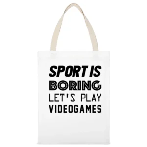 Sport Is Boring Lets Play Video Games Funny Geek Nerd White Canvas Tote Shopping Bag