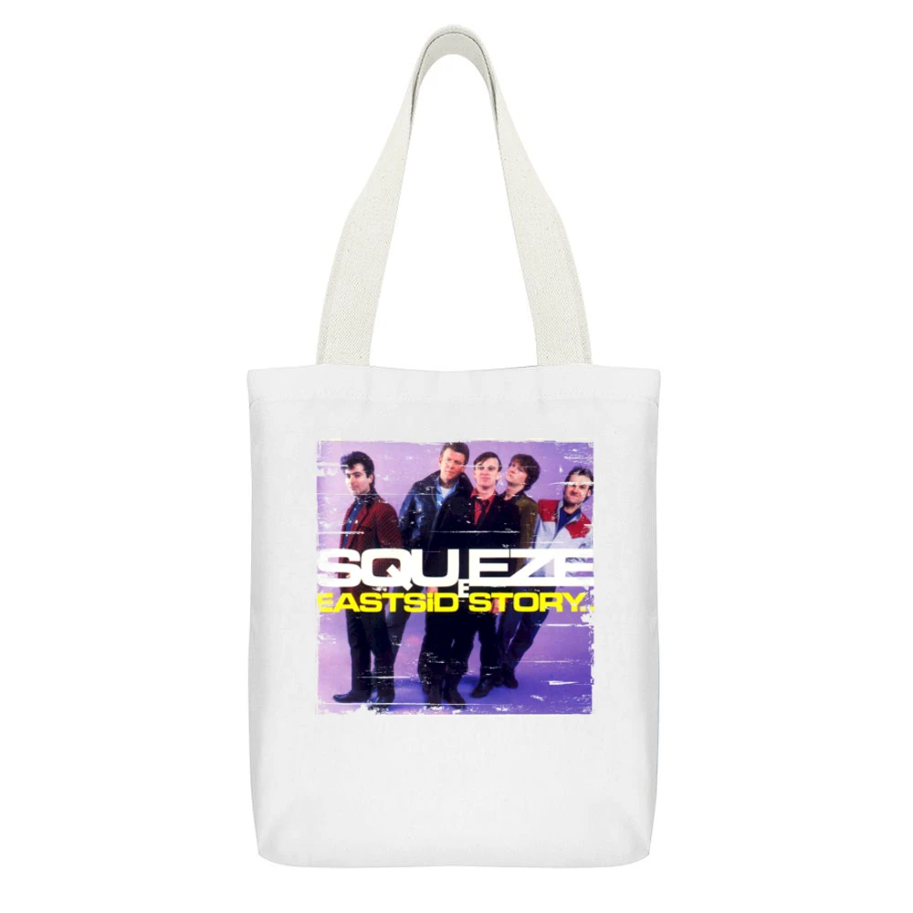 Squeeze East Side Story Album Cover Distressed Image White Canvas Tote Shopping Bag With Interior Pocket