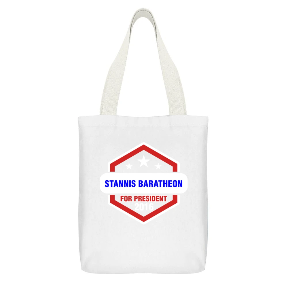 Stannis Baratheon For President 2016 Game of Thrones TV Show White Canvas Tote Shopping Bag With Interior Pocket