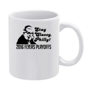 Stay Classy Philly Fun 2016 Philadelphia Hockey Playoffs Lou Nolan Gra White Mug