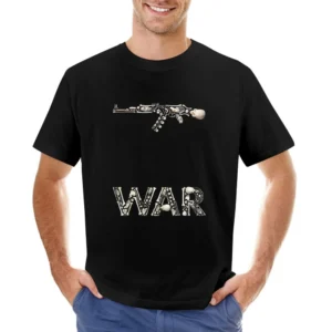 Stop the Violence war guns text fron bones and skull Asian Size Men T-Shirt
