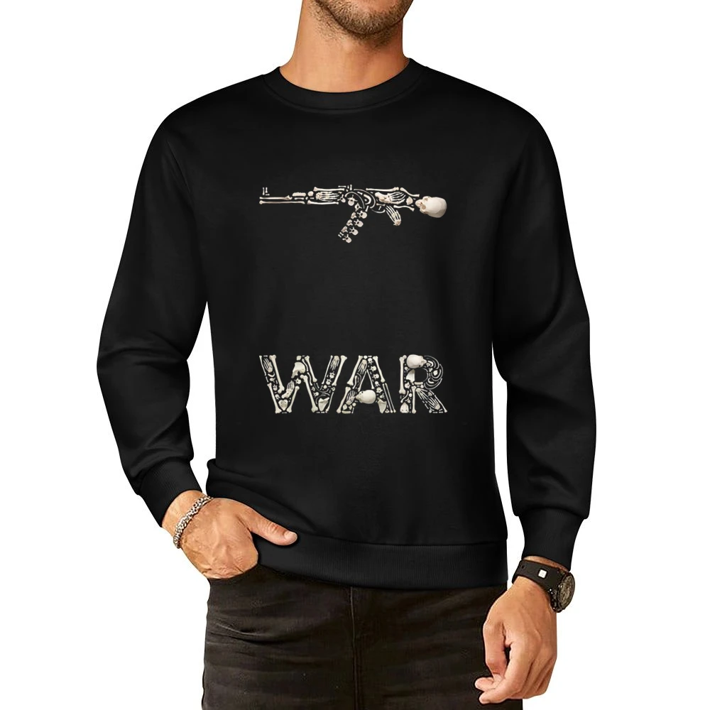 Stop the Violence war guns text fron bones and skull European Size Pullover Sweater
