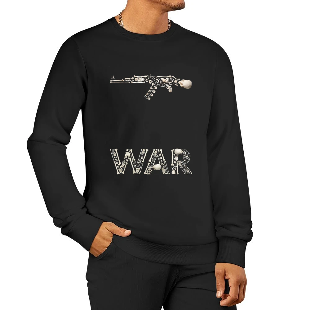 Stop the Violence war guns text fron bones and skull Men Pullover Sweatshirt