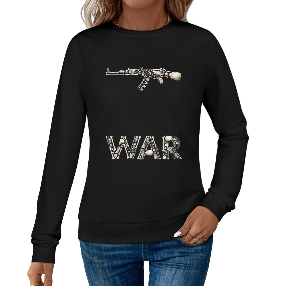 Stop the Violence war guns text fron bones and skull Women Pullover Sweatshirt