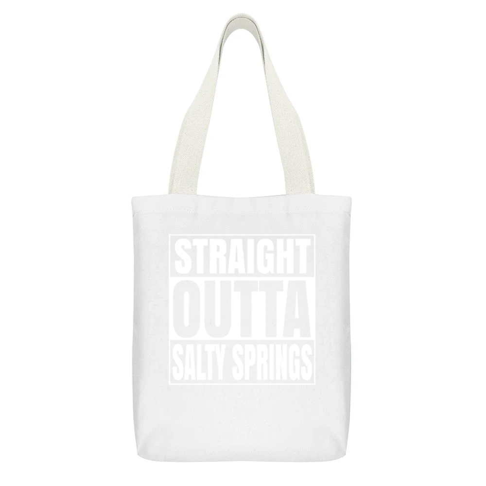 Straight Outta Salty Springs Fortnite Battle Royale Funny Video Game T White Canvas Tote Shopping Bag With Interior Pocket