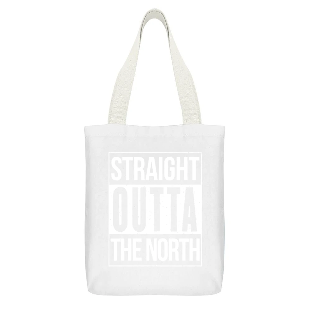 Straight Outta The North Game Of Thrones Popular Graphic TV Show Fan T White Canvas Tote Shopping Bag With Interior Pocket