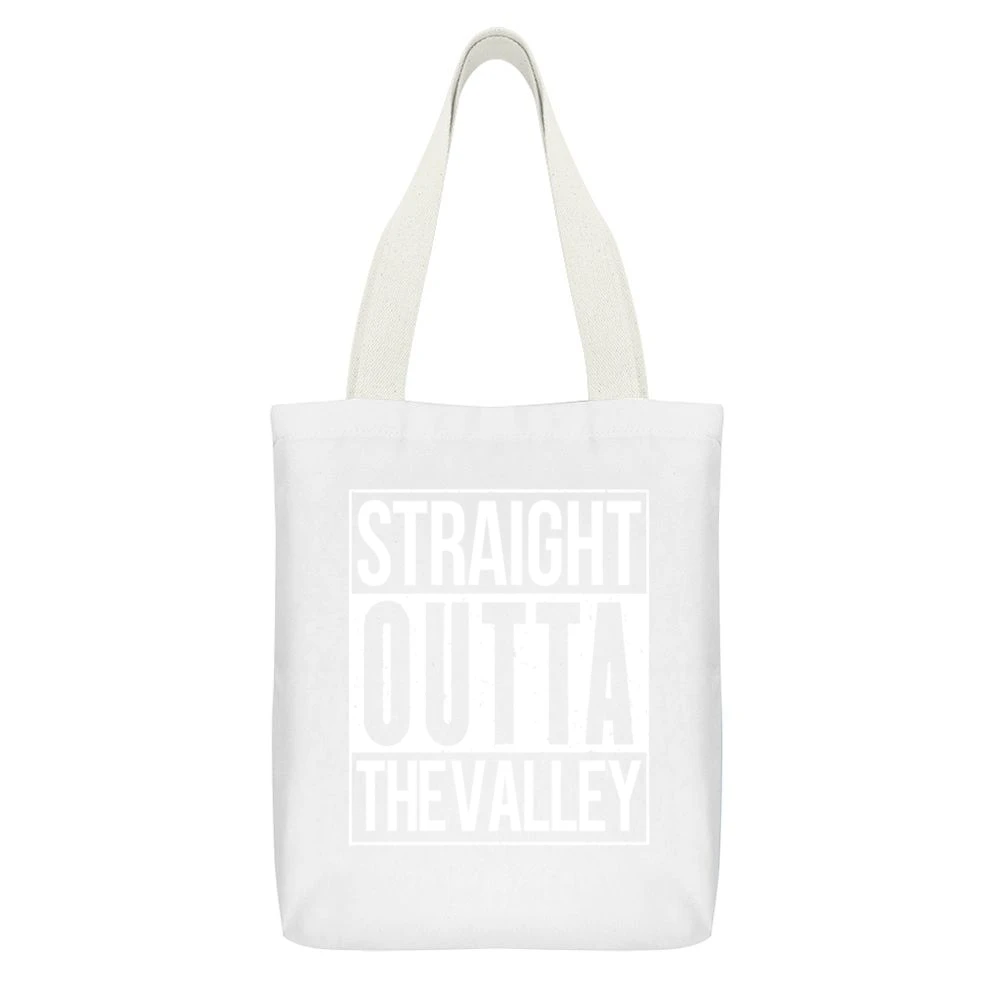 Straight Outta The Valley Funny California Parody White Canvas Tote Shopping Bag With Interior Pocket