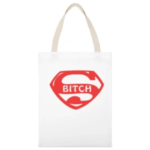 Super Bicth parody superman White Canvas Tote Shopping Bag