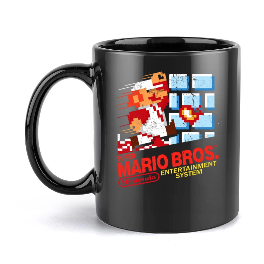 Super Mario Bros Nes Nintendo Old School Retro Video Game Fan Distress Black Mug