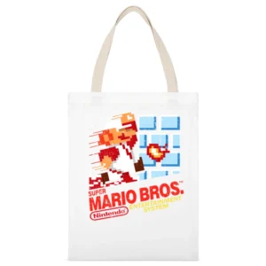 Super Mario Bros Nes Nintendo Old School Retro Video Game Fan Distress White Canvas Tote Shopping Bag