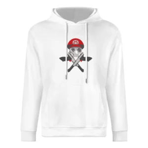 Super skull mario bros hat gun cross army parody European Size Men Hoodie