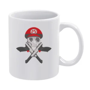 Super skull mario bros hat gun cross army parody White Mug