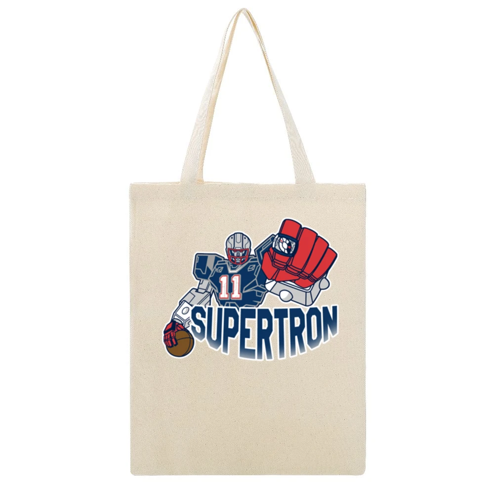 SuperTron Julian Edelman New England Optimus Prime Parody Football Gra Beige Canvas Tote Shopping Bag