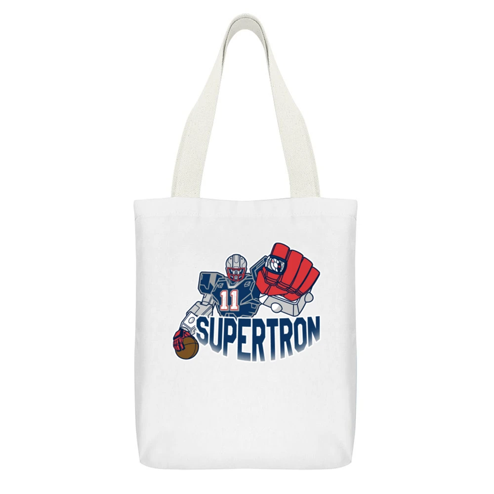 SuperTron Julian Edelman New England Optimus Prime Parody Football Gra White Canvas Tote Shopping Bag With Interior Pocket