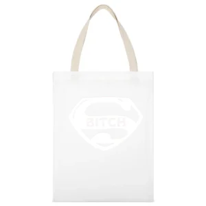 Superman parody super bitch White Canvas Tote Shopping Bag