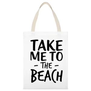 Take Me To The Beach Fun Summer Love Graphic White Canvas Tote Shopping Bag