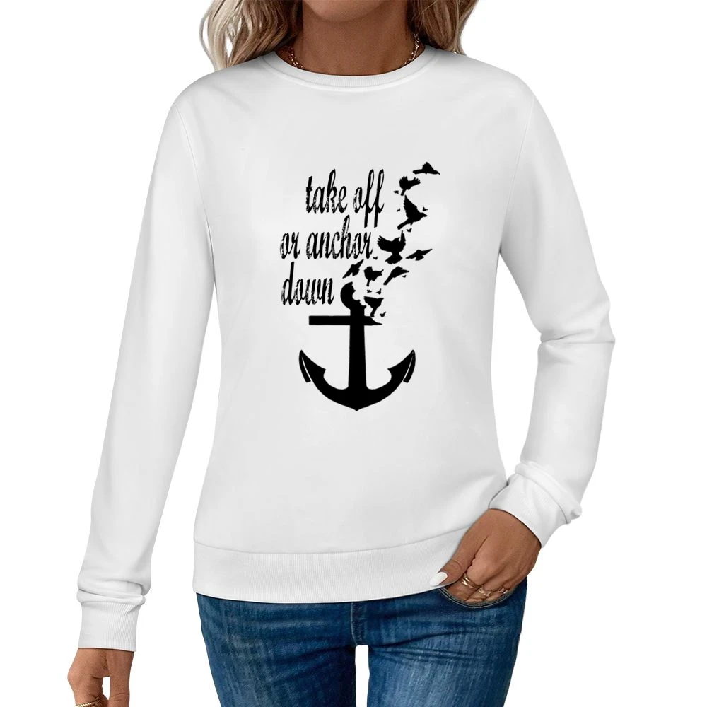 Take Off Or Anchor Down Flying Birds Graphic Tee Shirt Women Pullover Sweatshirt