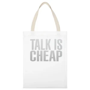 Talk Is Cheap Just Do It Fun Cool Graphic Fitness Crossfit Graphic Gym White Canvas Tote Shopping Bag