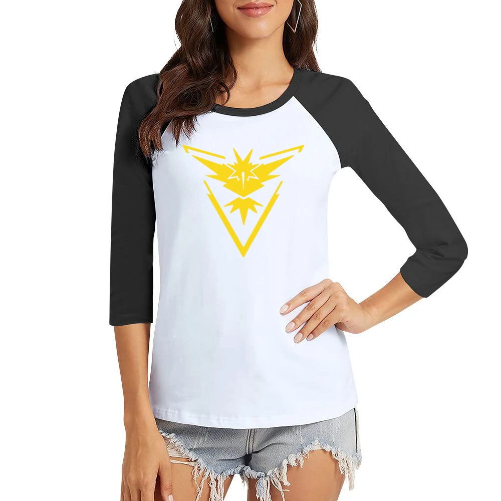 Team Instinct Pokemon Go Women Ladies 3-4 Sleeve T-Shirt