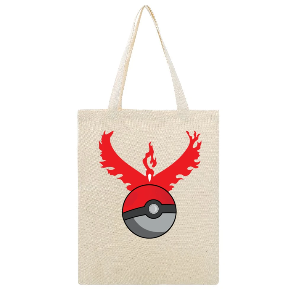 Team Valor Symbol Logo Pokeball Pokemon Go Fun Game Apparel Beige Canvas Tote Shopping Bag