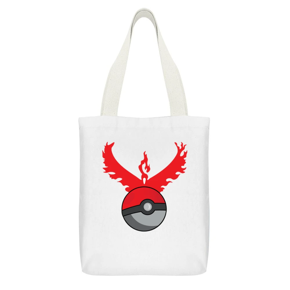 Team Valor Symbol Logo Pokeball Pokemon Go Fun Game Apparel White Canvas Tote Shopping Bag With Interior Pocket