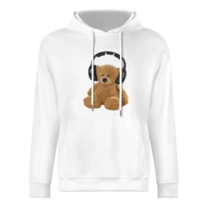 Teddy Bear With Headphones Fun Music Lover Graphic European Size Men Hoodie