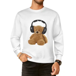 Teddy Bear With Headphones Fun Music Lover Graphic European Size Pullover Sweater