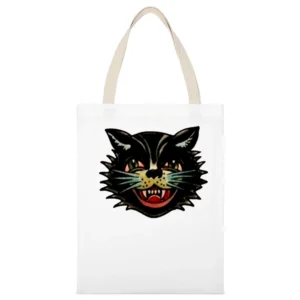 The Black Cat White Canvas Tote Shopping Bag