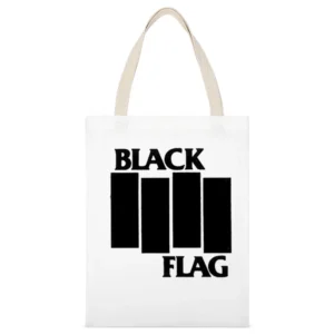 The Black Flag White Canvas Tote Shopping Bag