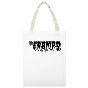 The Cramps Black text logo White Canvas Tote Shopping Bag