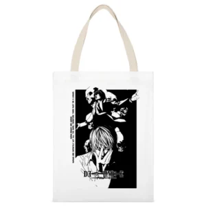 The Night Death Note detective L and Light Yagami White Canvas Tote Shopping Bag