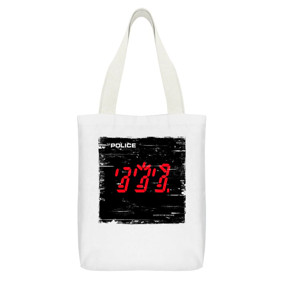 The Police Ghost In The Machine Album Cover Distressed Image White Canvas Tote Shopping Bag With Interior Pocket