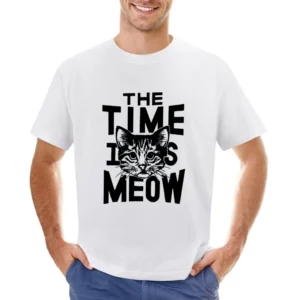The Time Is Meow Funny Now Cat Lover Graphic Asian Size Men T-Shirt