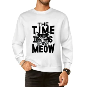 The Time Is Meow Funny Now Cat Lover Graphic European Size Pullover Sweater