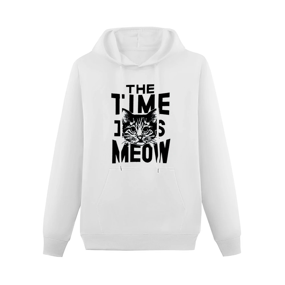 The Time Is Meow Funny Now Cat Lover Graphic Men Hoodie With Pocket