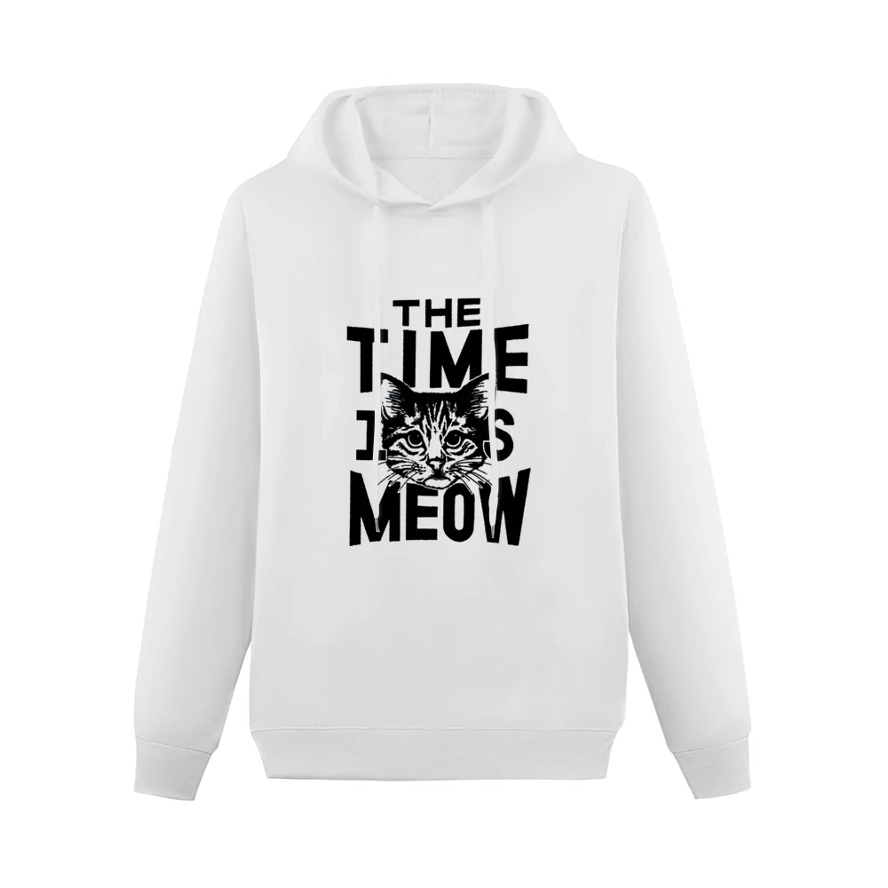 The Time Is Meow Funny Now Cat Lover Graphic Men Hoodie Without Pocket