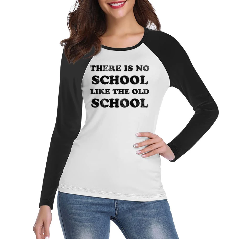 There Is No School Like The Old School Fun Vintage Style Distressed 80 Women Ladies Long Sleeve T-Shirt