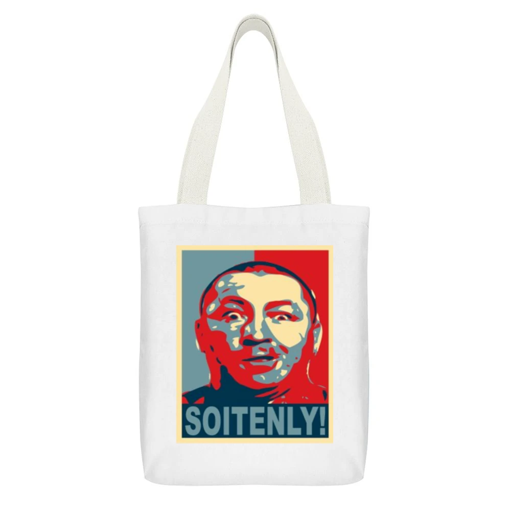 Three Stoges Curly Tshirt White Canvas Tote Shopping Bag With Interior Pocket